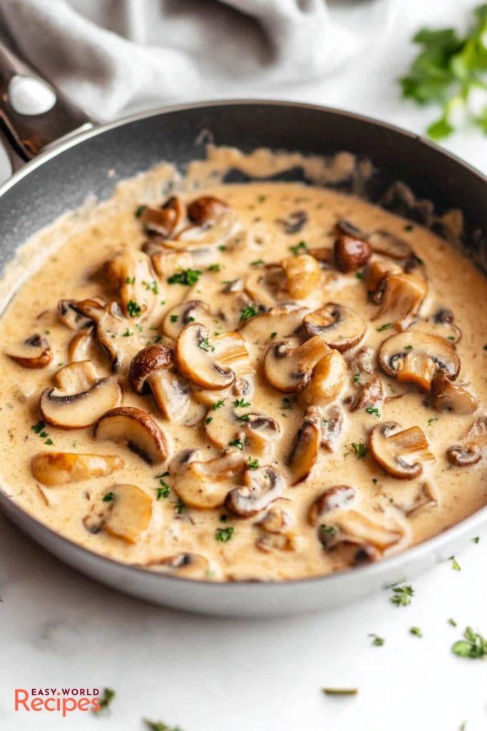 Creamy Mushroom sauce in a pan.
