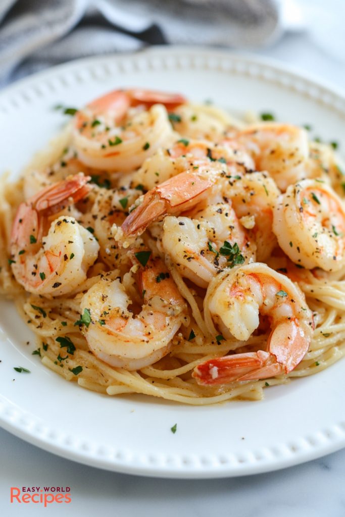 Garlic Butter Shrimp Scampi Served with Pasta