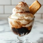 Italian Affogato, with whipped cream and a biscuit