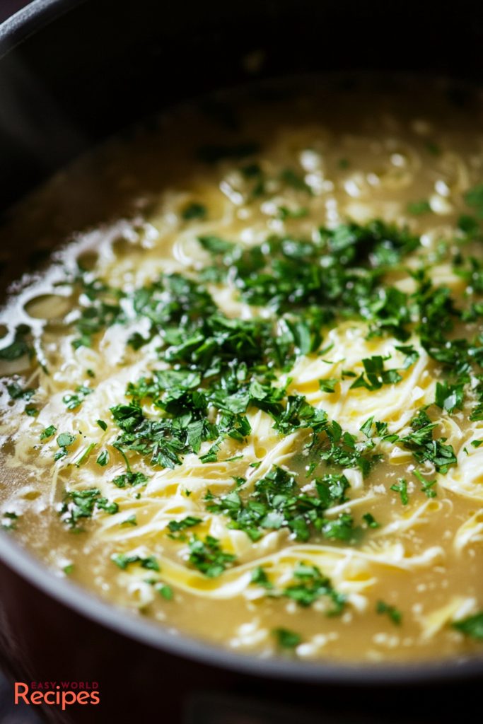 Italian Stracciatella Soup, in a pot.