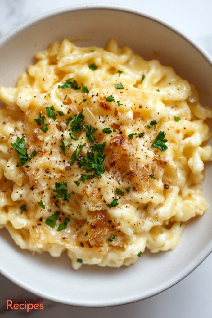 Käsespätzle In a bowl.