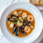 French Bouillabaisse Provençal Seafood Soup, served in a bowl.