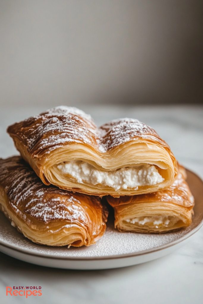 Italian Sfogliatelle, served on a plate.