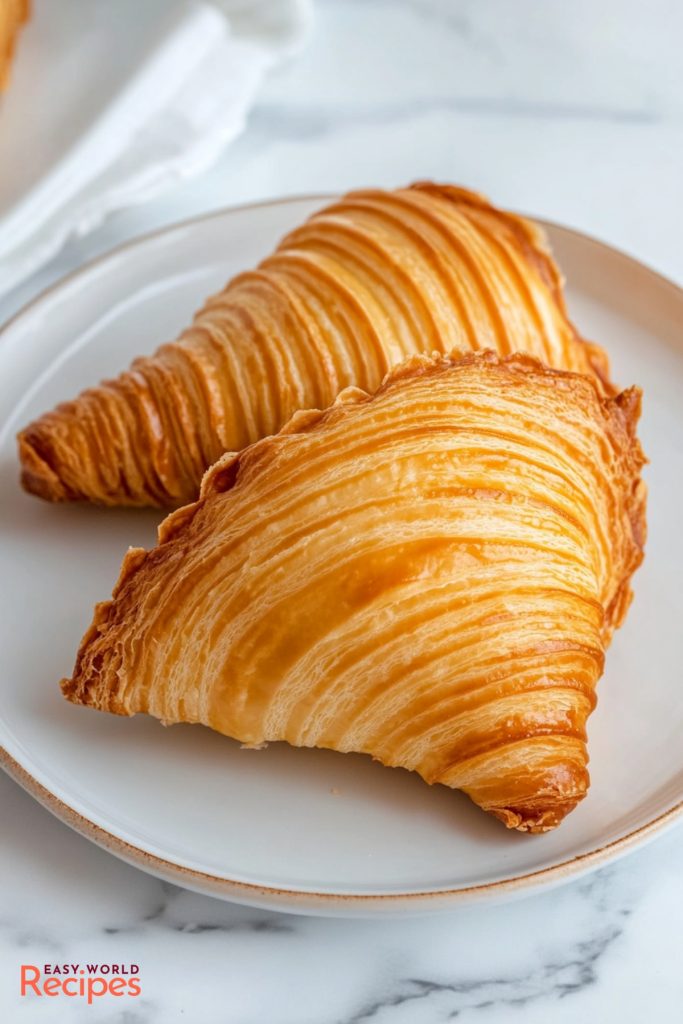 Italian Sfogliatelle, served on a plate.