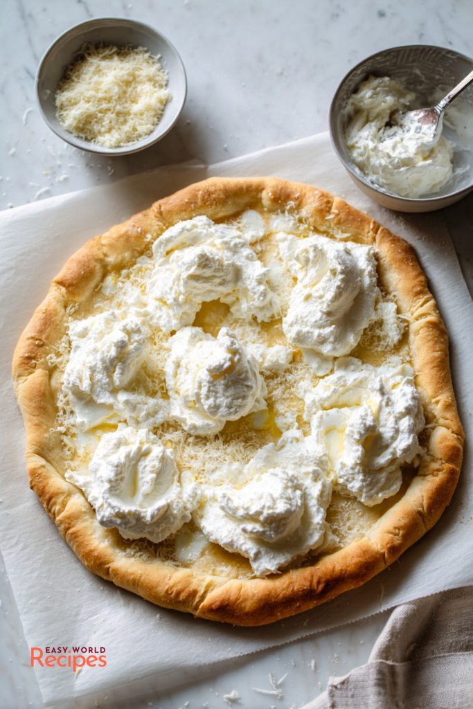 Adding ricotta and Pecorino Romano to White Pizza before baking