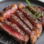 Bistecca alla Fiorentina - sliced steak, served on a plate.