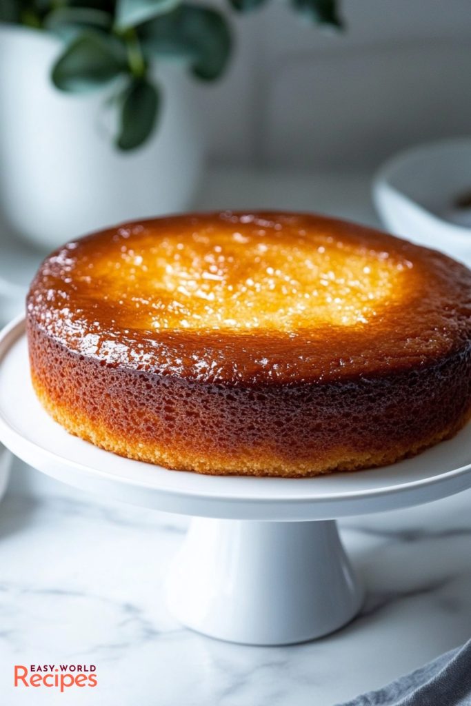 Italian Polenta Cake, on a white platter.