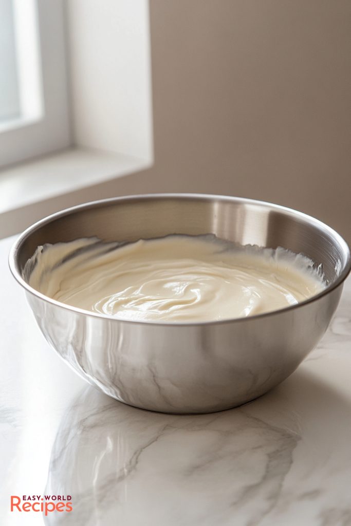 Käsekuchen Cheese Batter in a bowl.