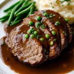 German Meatloaf (Hackbraten) Served with mashed potatoes.