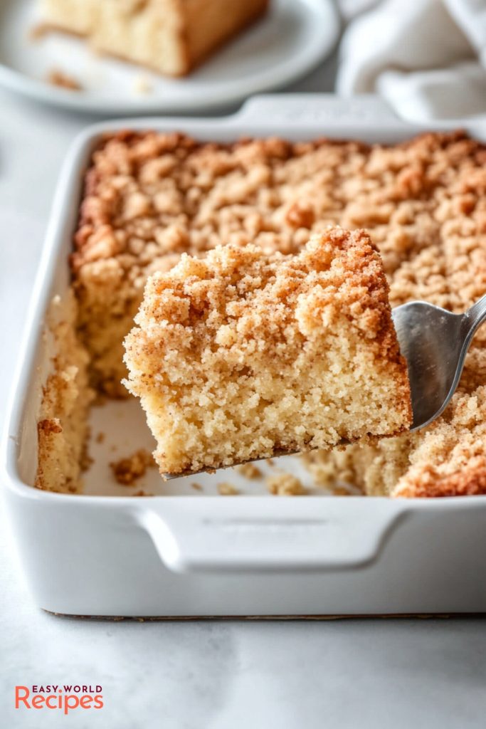 German Crumb Cake, Streuselkuchen, in a banking’s dish.