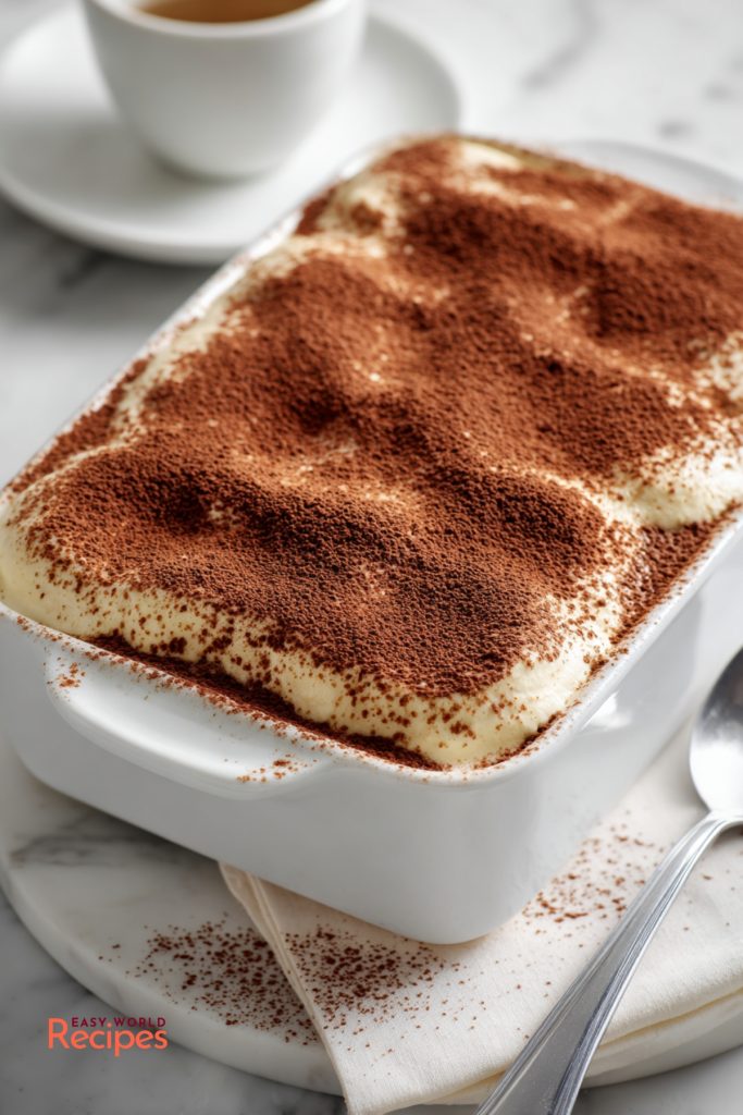 Italian Tiramisu, in a ceramic dish