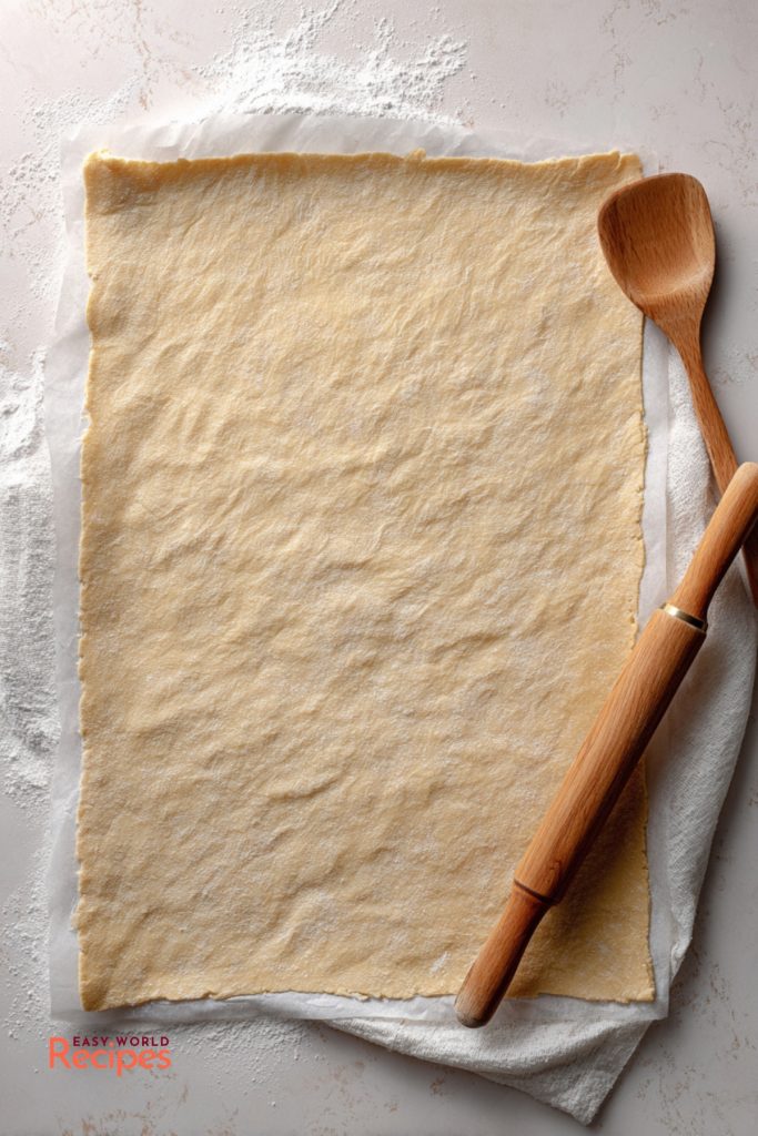 Rolled apple strudel dough before filling