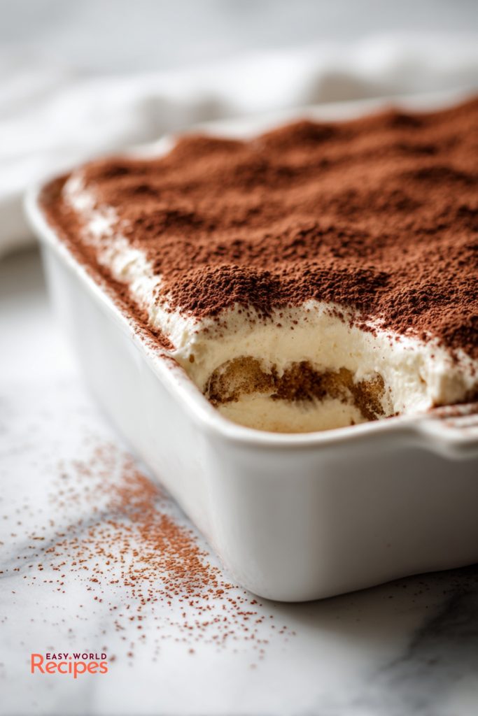 Tiramisu in a ceramic dish