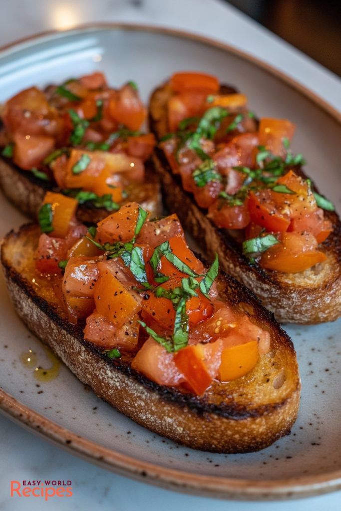 Bruschetta with tomatoes on a plate
