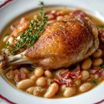 Traditional French Cassoulet, served in a deep plate.