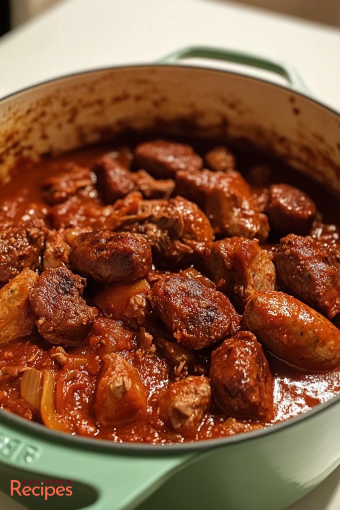 Traditional Italian Sunday Sauce (Ragù della Domenica) In a large pot.