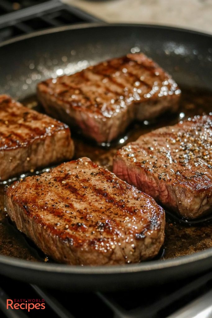 Zwiebelrostbraten steaks on a pan.