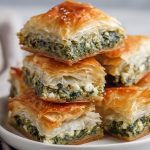 Spanakopita With feta served on a white plate.
