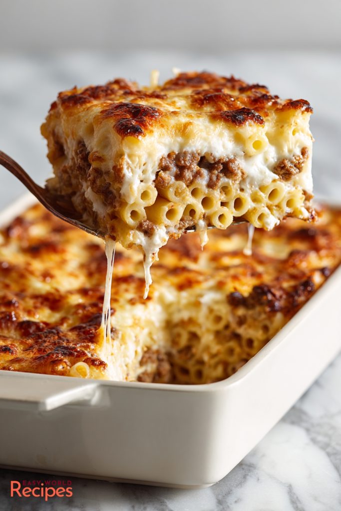 Greek Pastitsio In a baking tray.