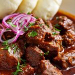 Czech Beef Goulash Hovězí Guláš , served with dumplings.