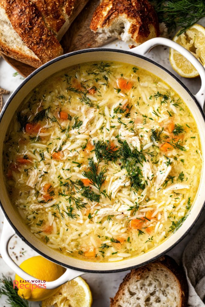 Avgolemono, served in a pot.