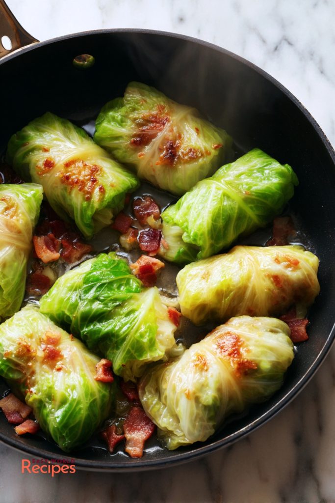 Cooking Kohlrouladen on a pan.