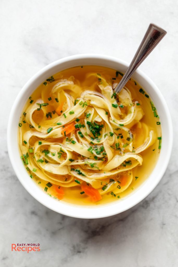 German Flädlesuppe, in a bowl.