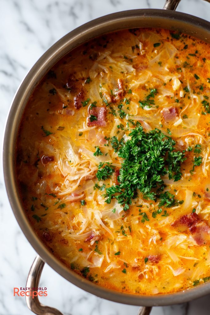 German Sauerkraut Soup, in a large pot.