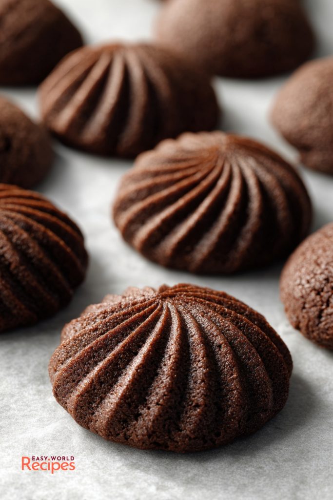 Italian Chocolate Hazelnut Cookies Baci di Alassio, spread on the counter.