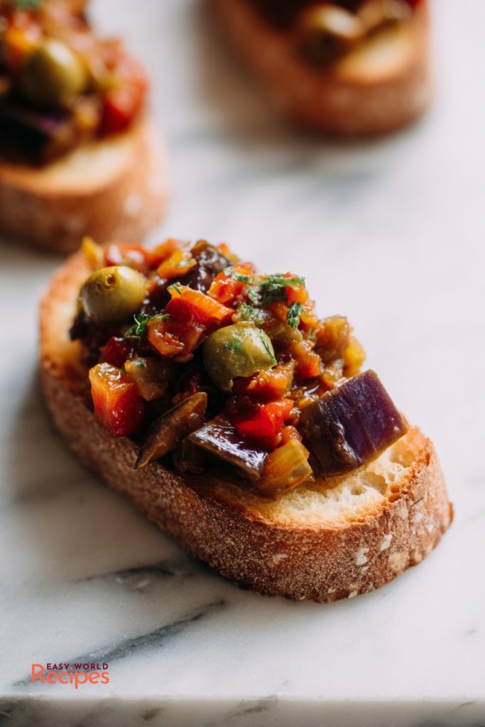 Sicilian Caponata on a bread slice