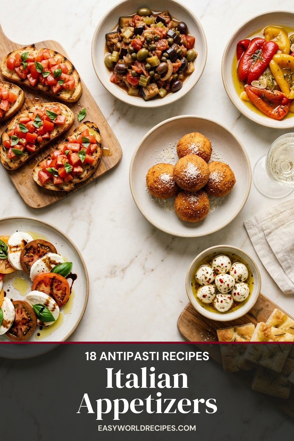 18 Italian appetizers - bruschetta, caprese, arancini, caponata, focaccia, fritto misto and more